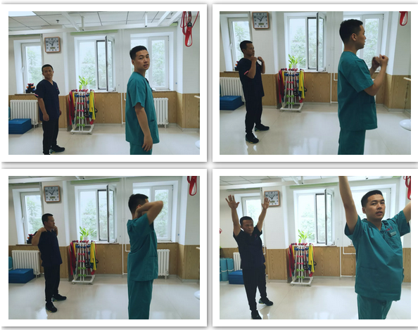 患者在康復(fù)師指導(dǎo)下做熱身運(yùn)動(dòng) 患者在瑞華心康康復(fù)師的帶領(lǐng)下做熱身運(yùn)動(dòng)